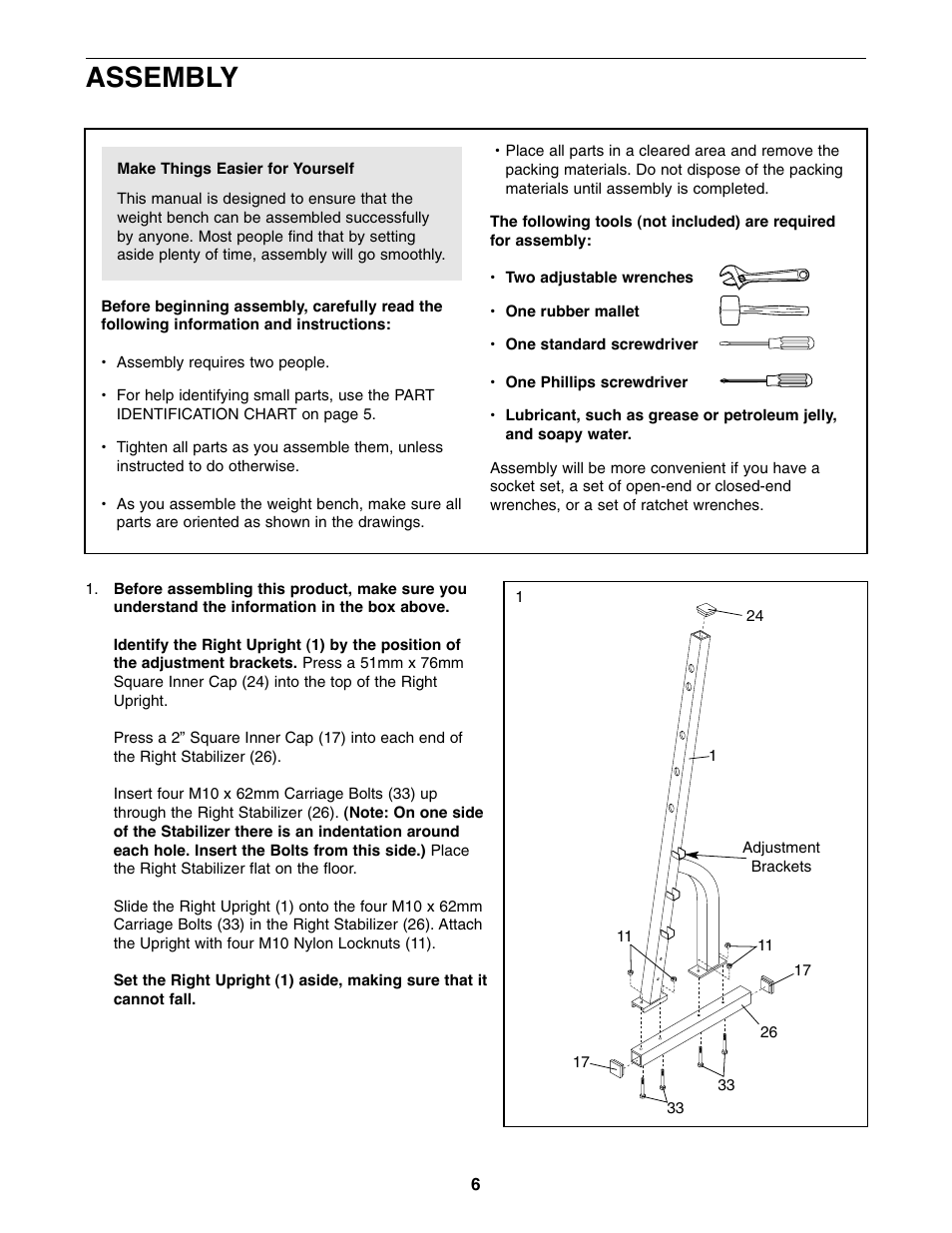 Assembly | Weider WEBE64410 User Manual | Page 6 / 18