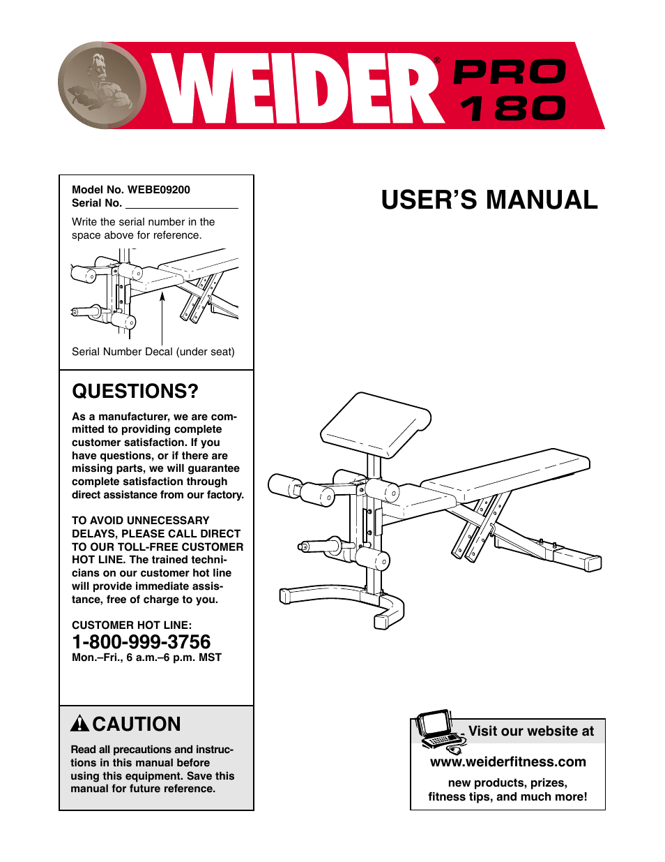 Weider WEBE09200 User Manual | 16 pages