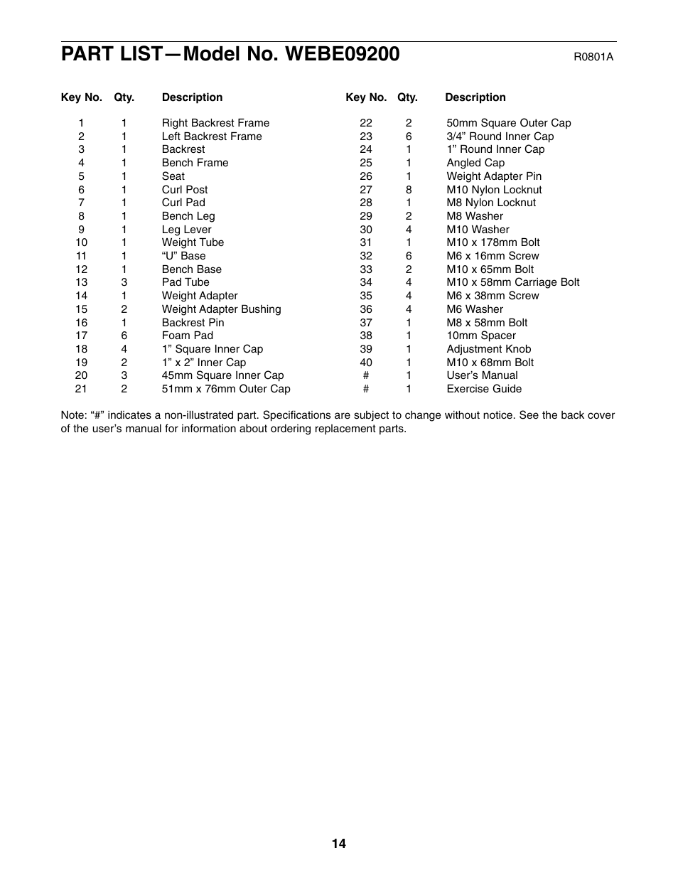 Weider WEBE09200 User Manual | Page 14 / 16