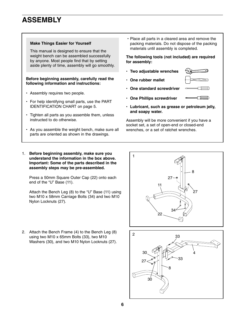 Assembly | Weider WEBE09200 User Manual | Page 6 / 16