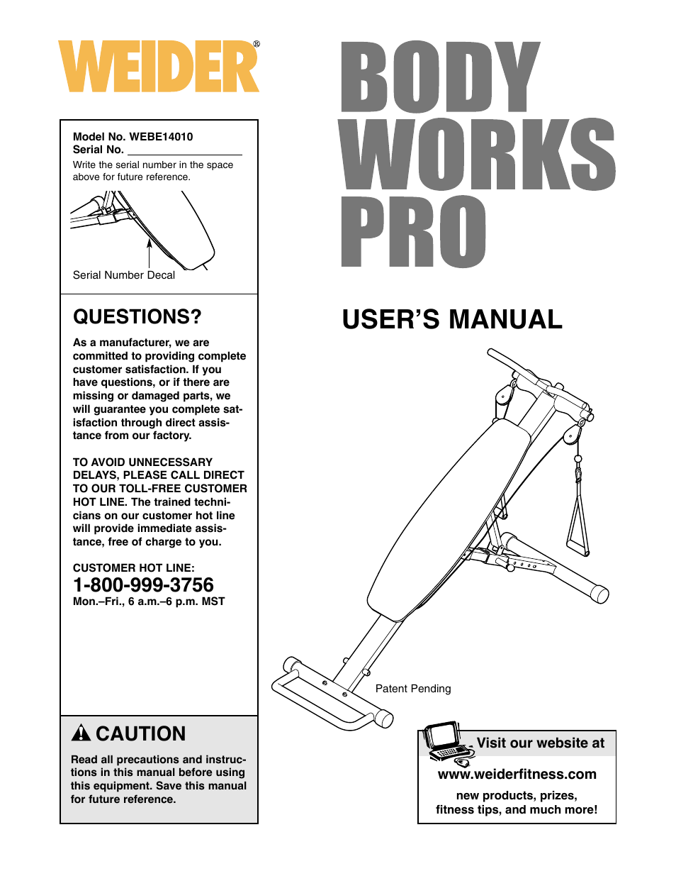 Weider WEBE14010 User Manual | 12 pages