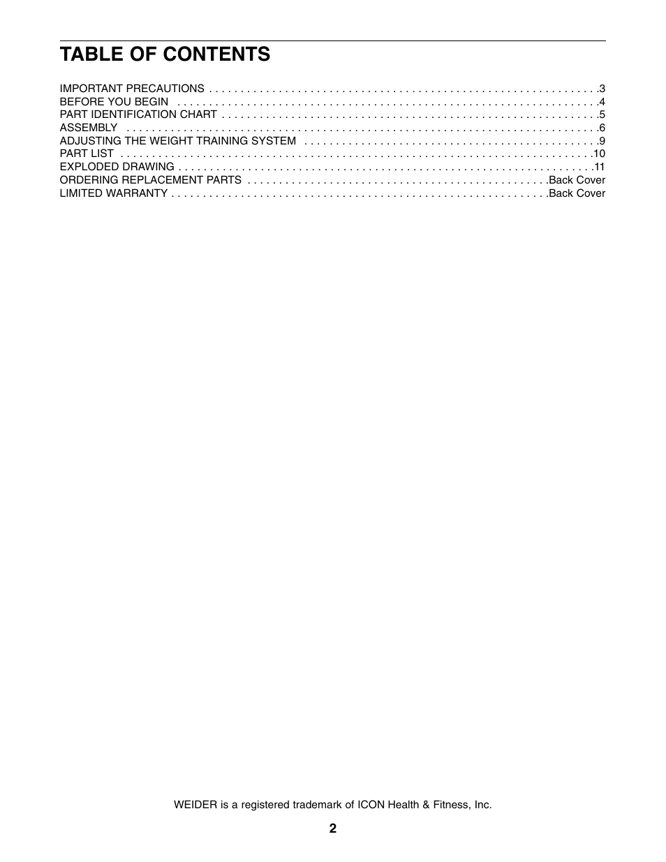 Weider WEBE14010 User Manual | Page 2 / 12