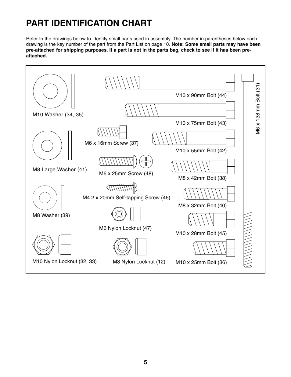 Part identification chart | Weider WEBE14010 User Manual | Page 5 / 12