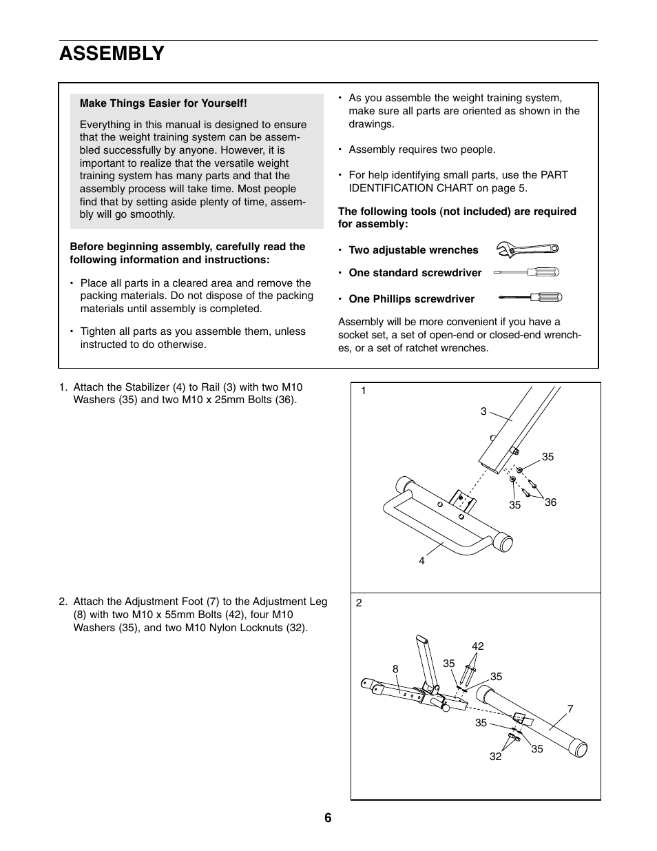 Assembly | Weider WEBE14010 User Manual | Page 6 / 12