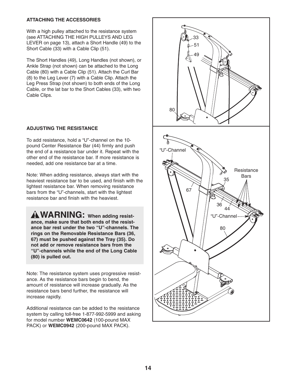 Warning | Weider 831.15392.3 User Manual | Page 14 / 24