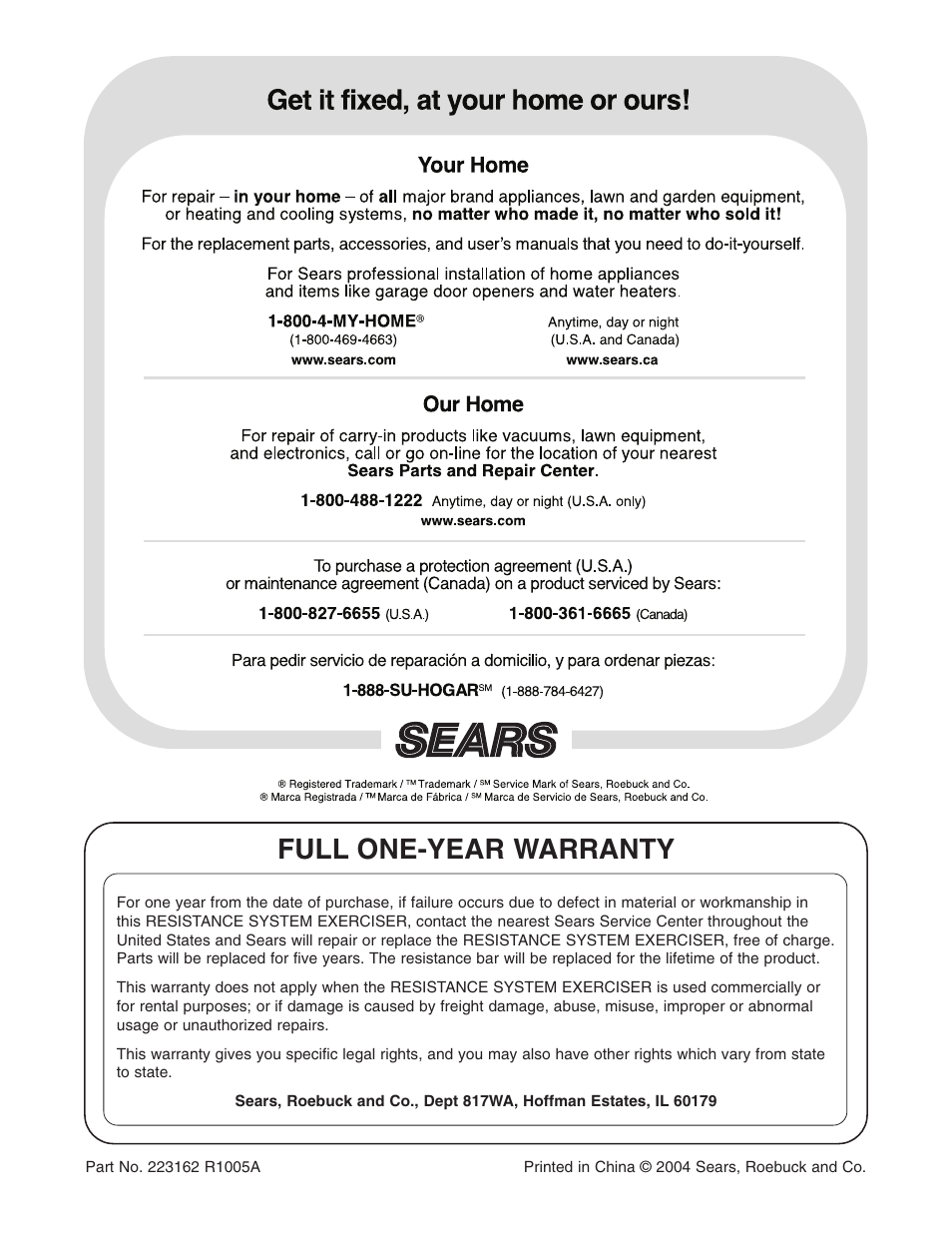 Full one-year warranty | Weider 831.15392.3 User Manual | Page 24 / 24