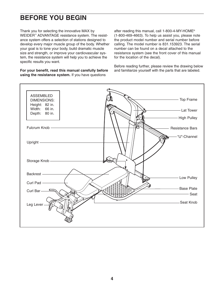 Before you begin | Weider 831.15392.3 User Manual | Page 4 / 24