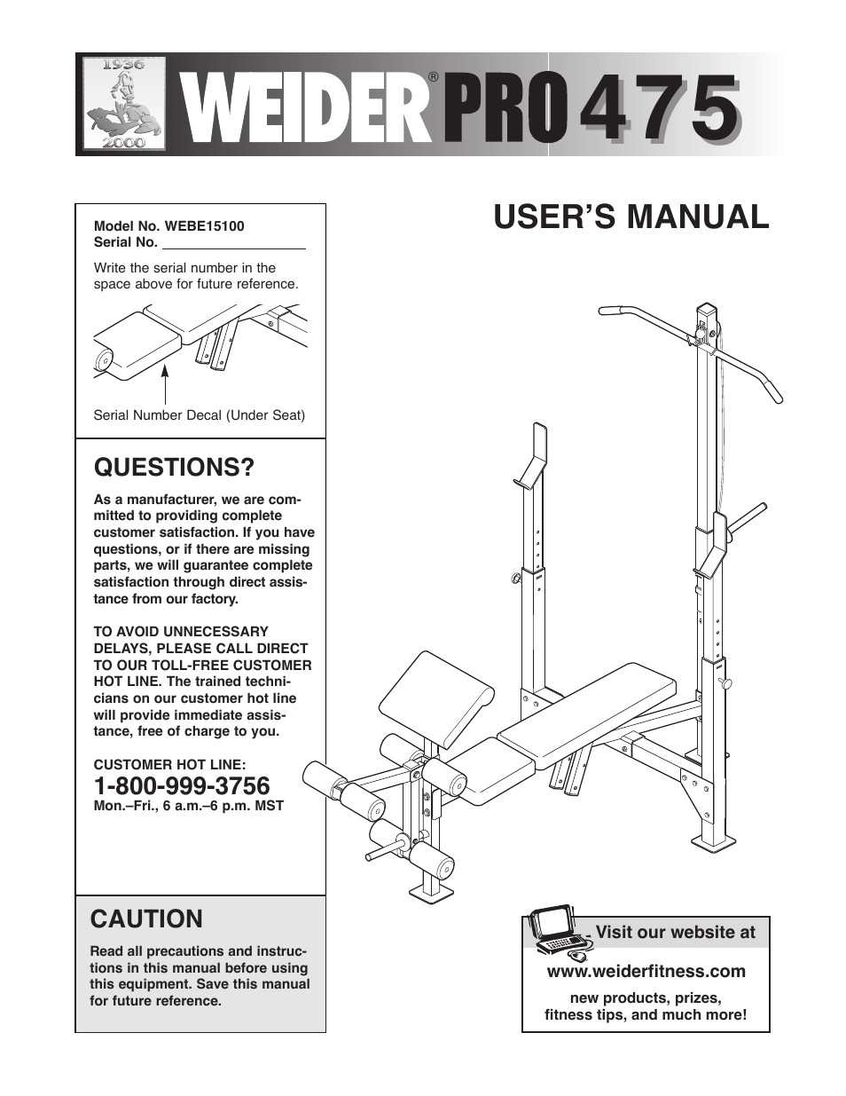 Weider WEBE15100 User Manual | 20 pages