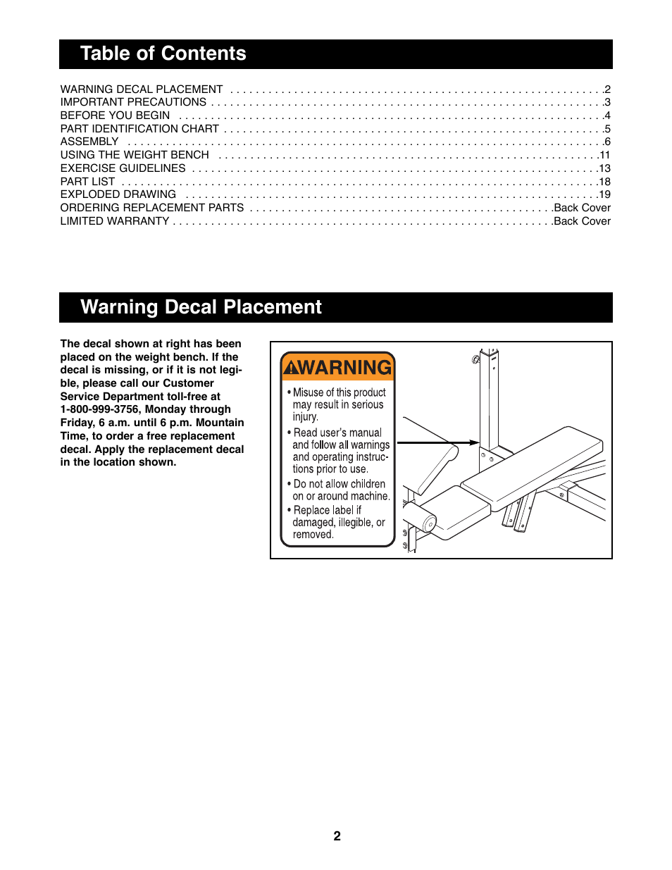 Weider WEBE15100 User Manual | Page 2 / 20