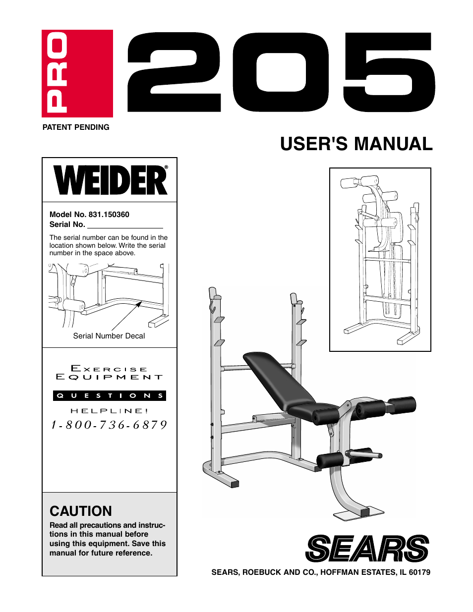 Weider 831.150360 User Manual | 16 pages