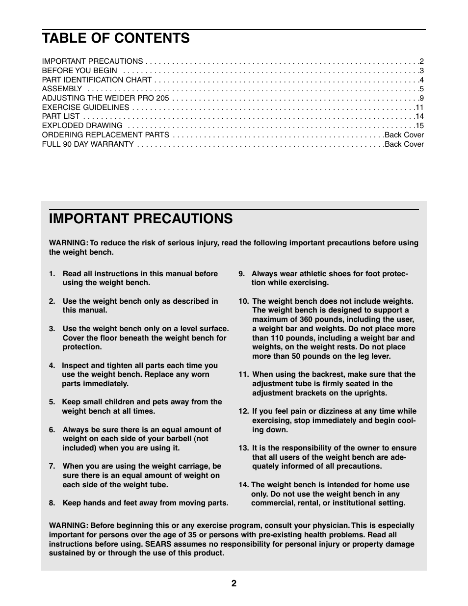 Weider 831.150360 User Manual | Page 2 / 16