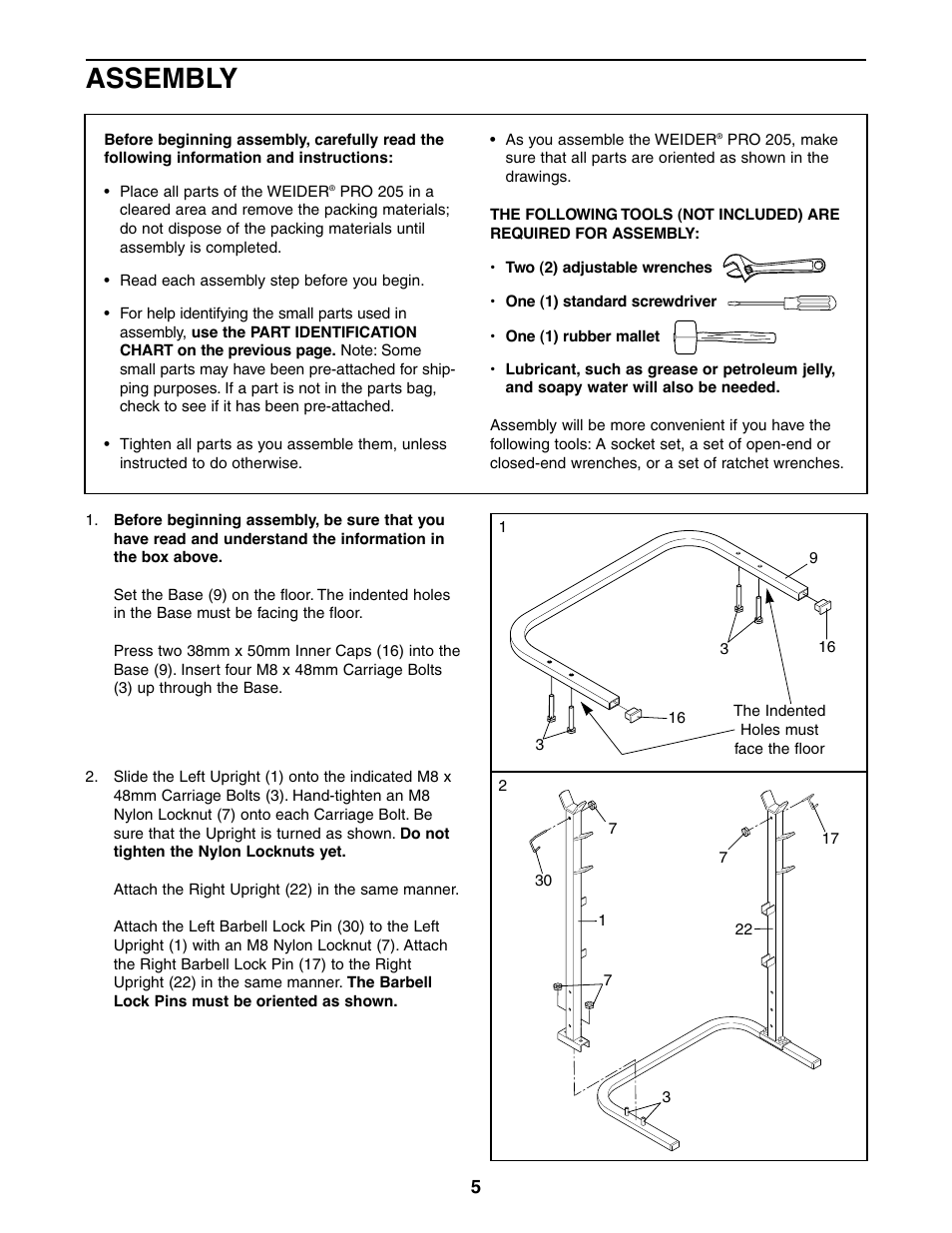 Assembly | Weider 831.150360 User Manual | Page 5 / 16