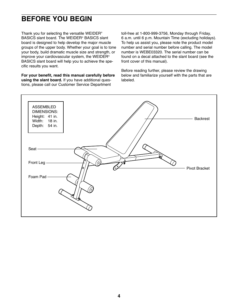 Before you begin | Weider WEBE03320 User Manual | Page 4 / 12