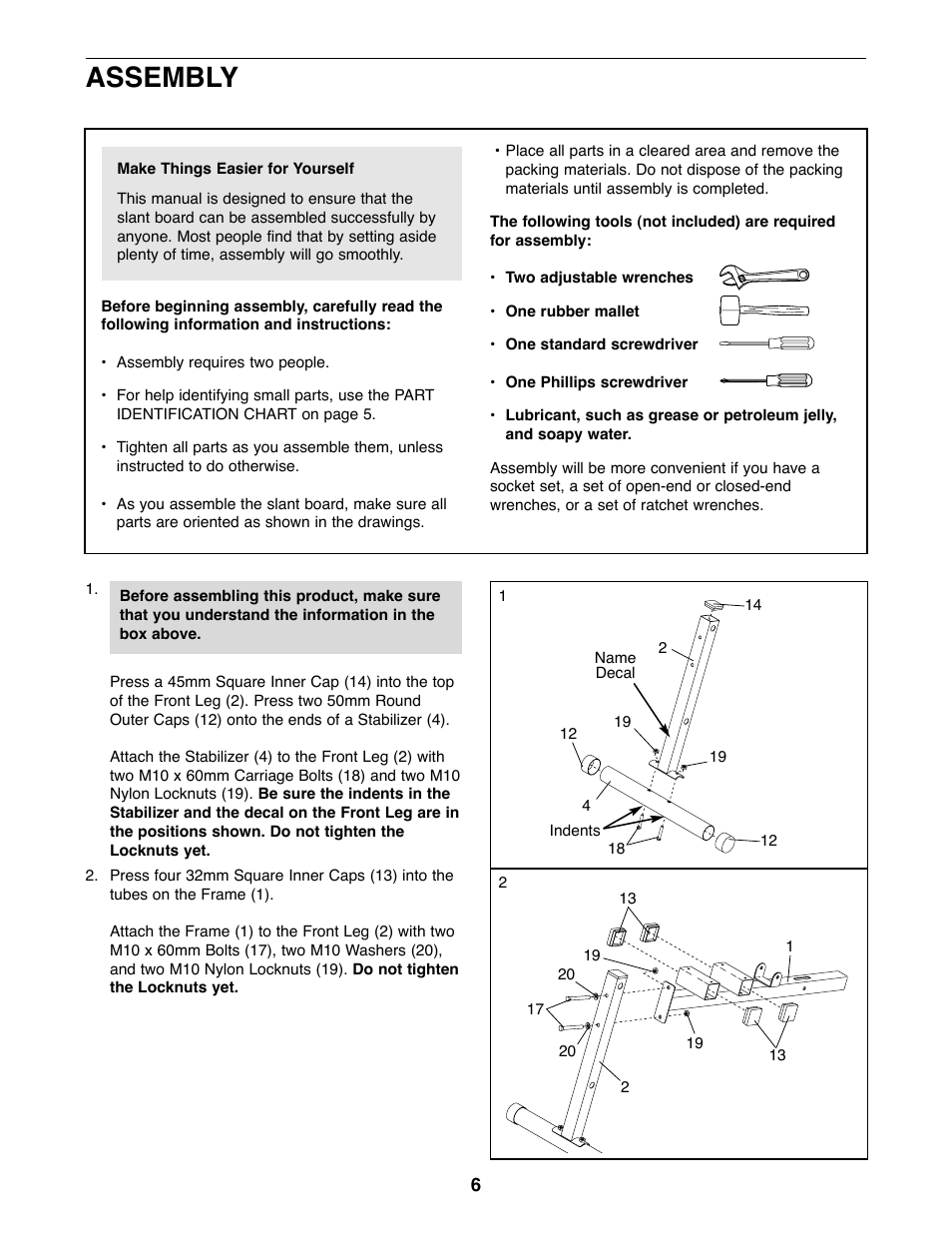 Assembly | Weider WEBE03320 User Manual | Page 6 / 12