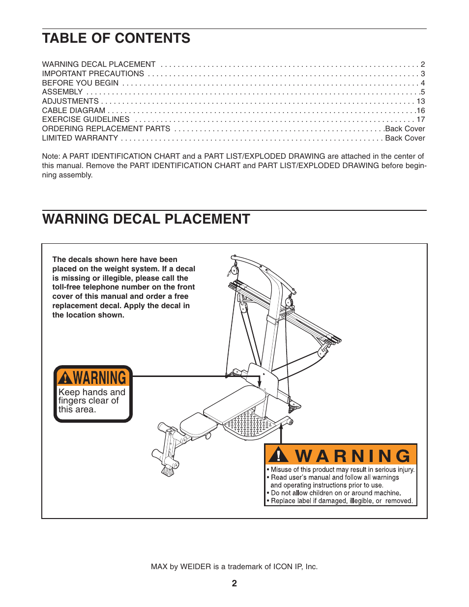 Weider WESY3924.2 User Manual | Page 2 / 24