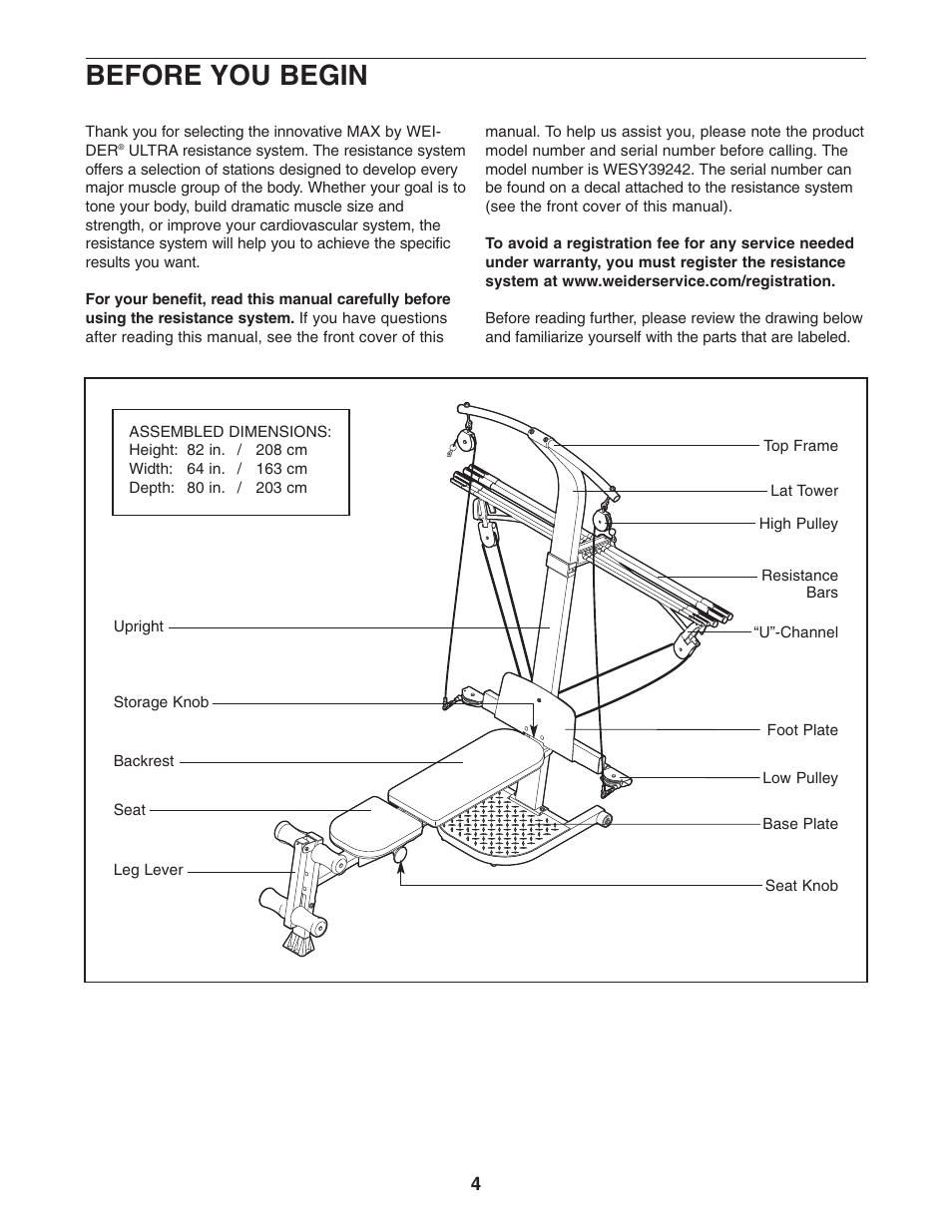 Before you begin | Weider WESY3924.2 User Manual | Page 4 / 24