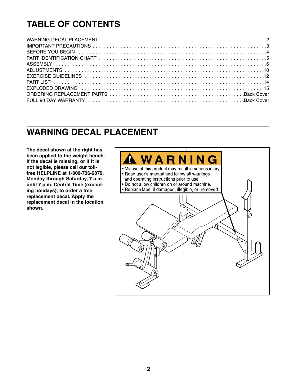 Weider Pro 875 831.150680 User Manual | Page 2 / 16