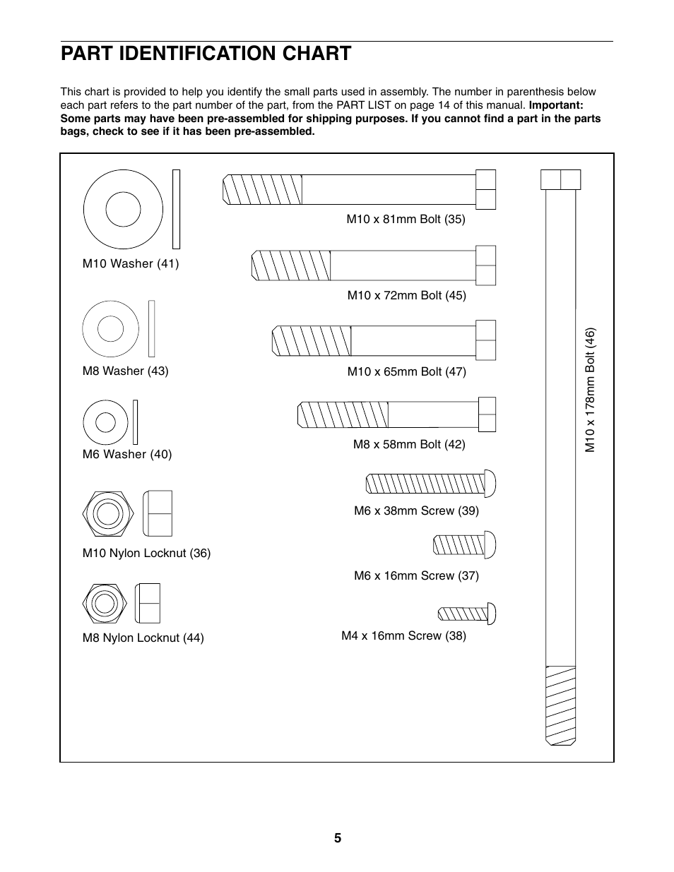 Part identification chart | Weider Pro 875 831.150680 User Manual | Page 5 / 16