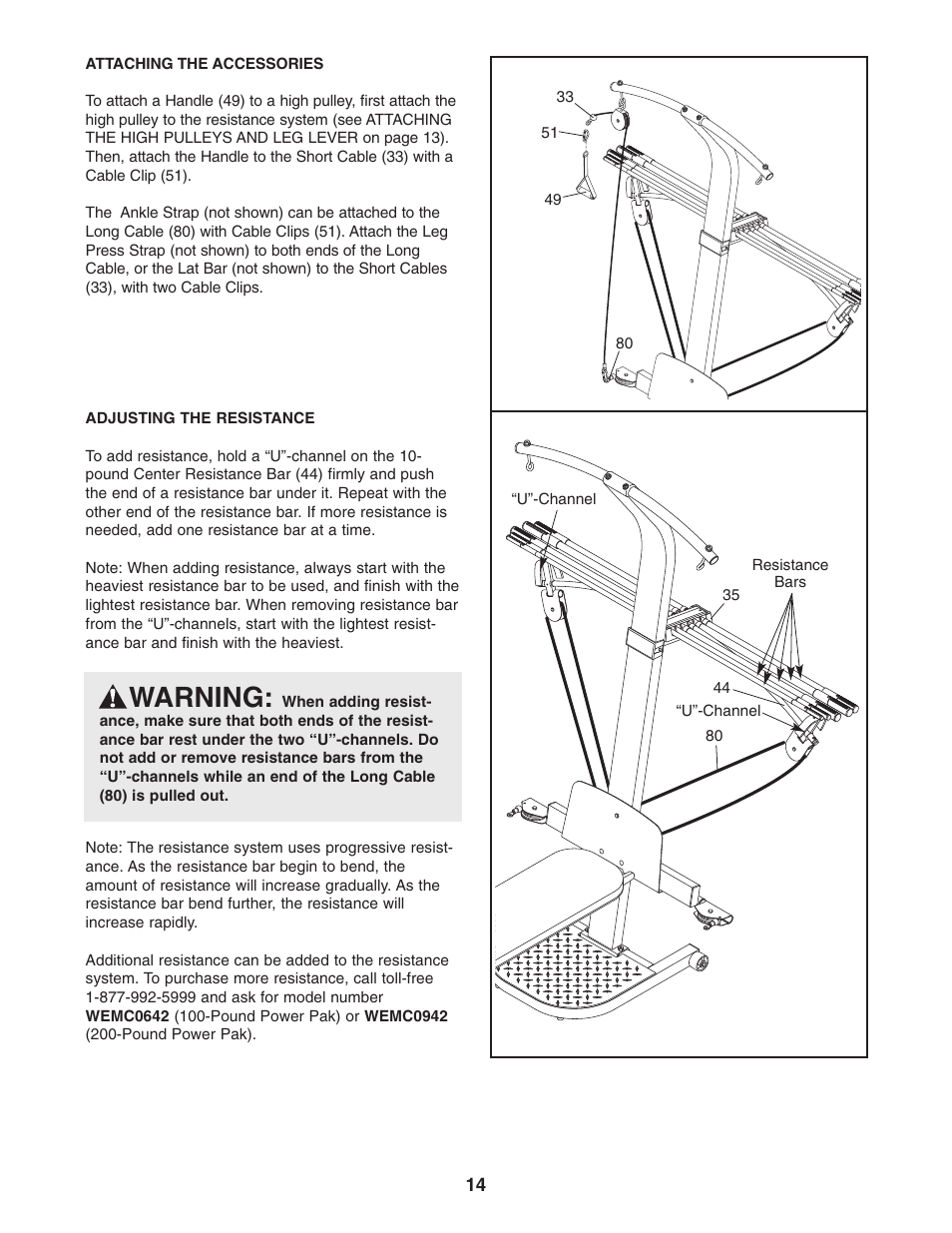 Warning | Weider 831.153921 User Manual | Page 14 / 24