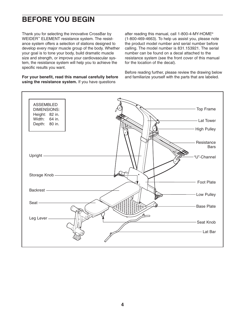 Before you begin | Weider 831.153921 User Manual | Page 4 / 24