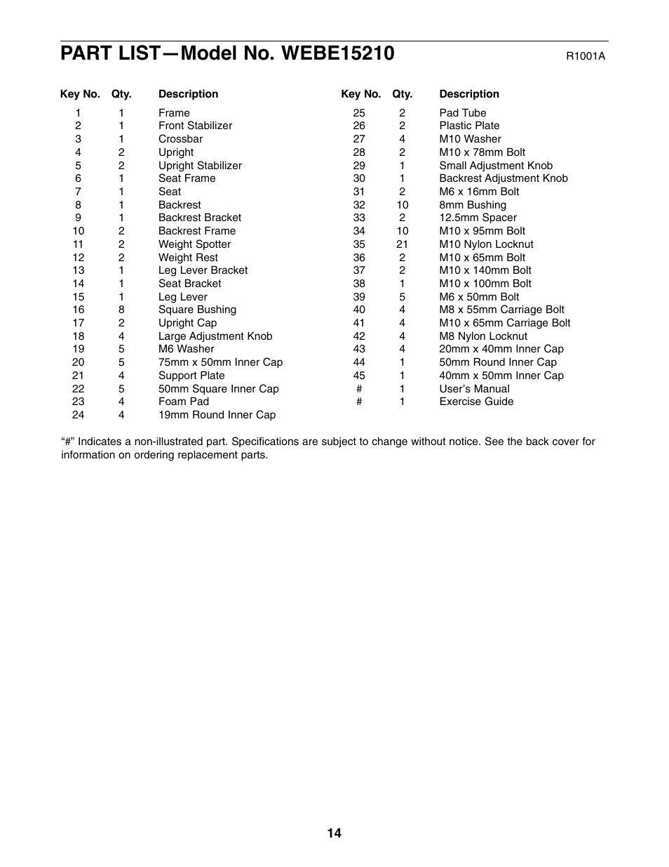Weider WEBE15210 User Manual | Page 14 / 16