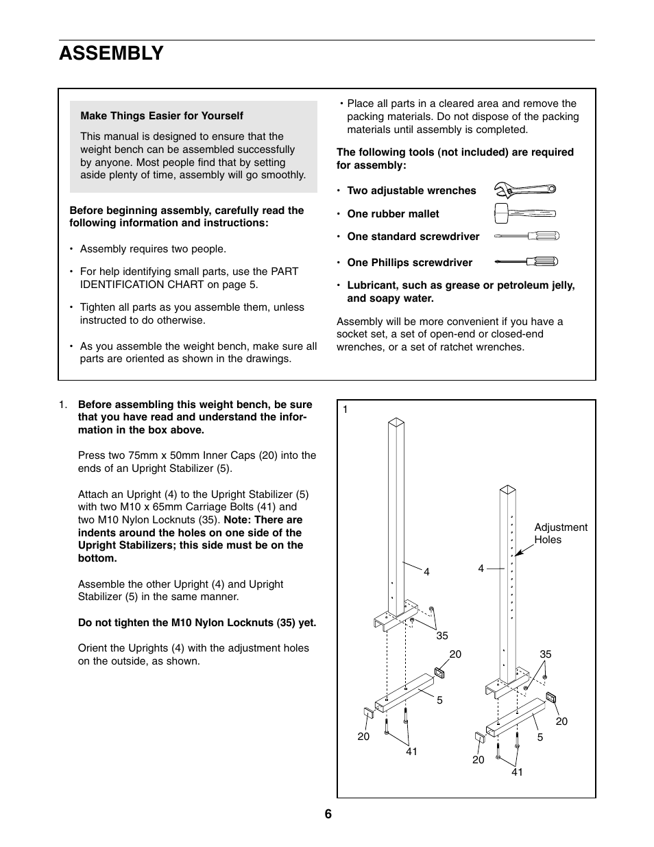 Assembly | Weider WEBE15210 User Manual | Page 6 / 16