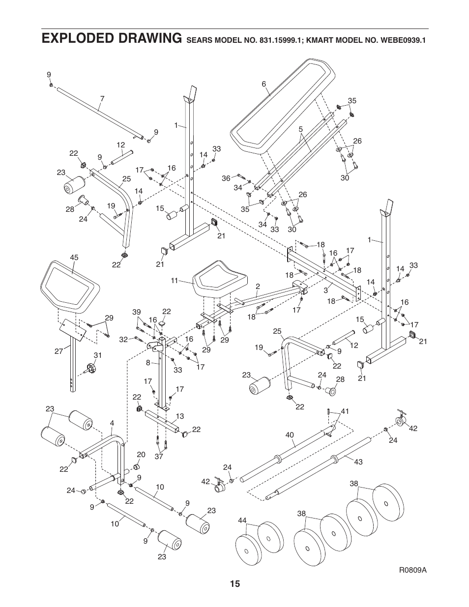 Exploded drawing | Weider 831.15999.1 User Manual | Page 15 / 16