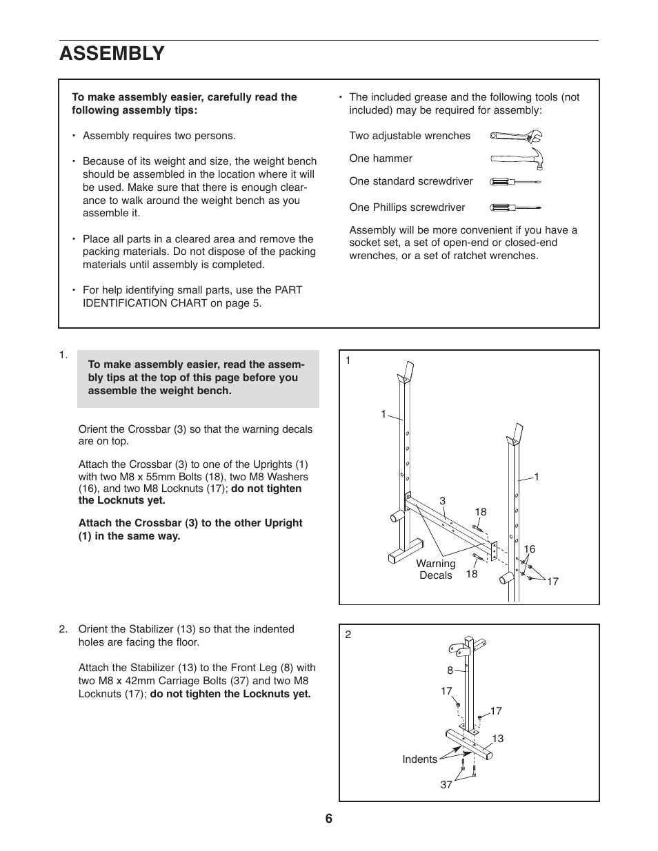 Assembly | Weider 831.15999.1 User Manual | Page 6 / 16