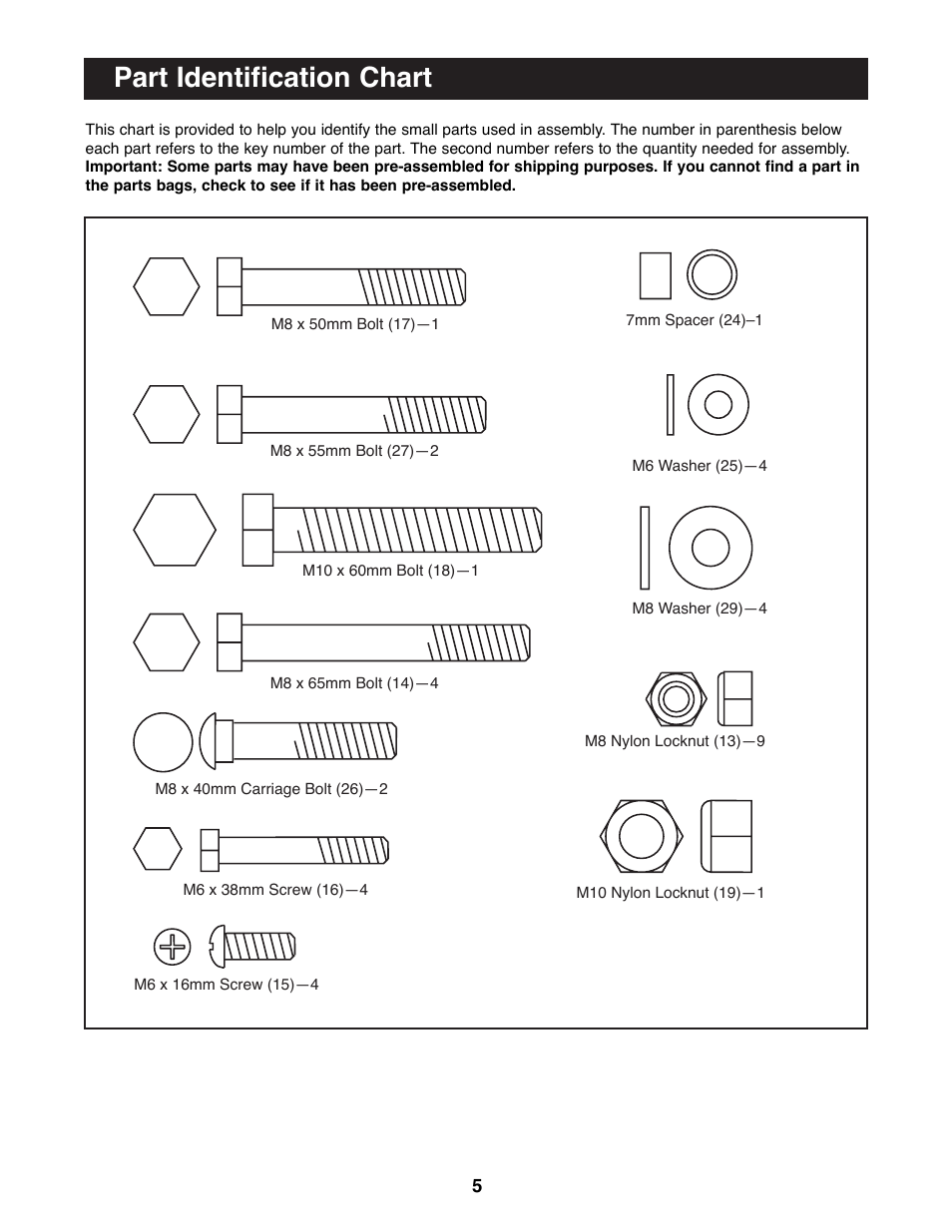 Part identification chart | Weider 831.150720 User Manual | Page 5 / 16