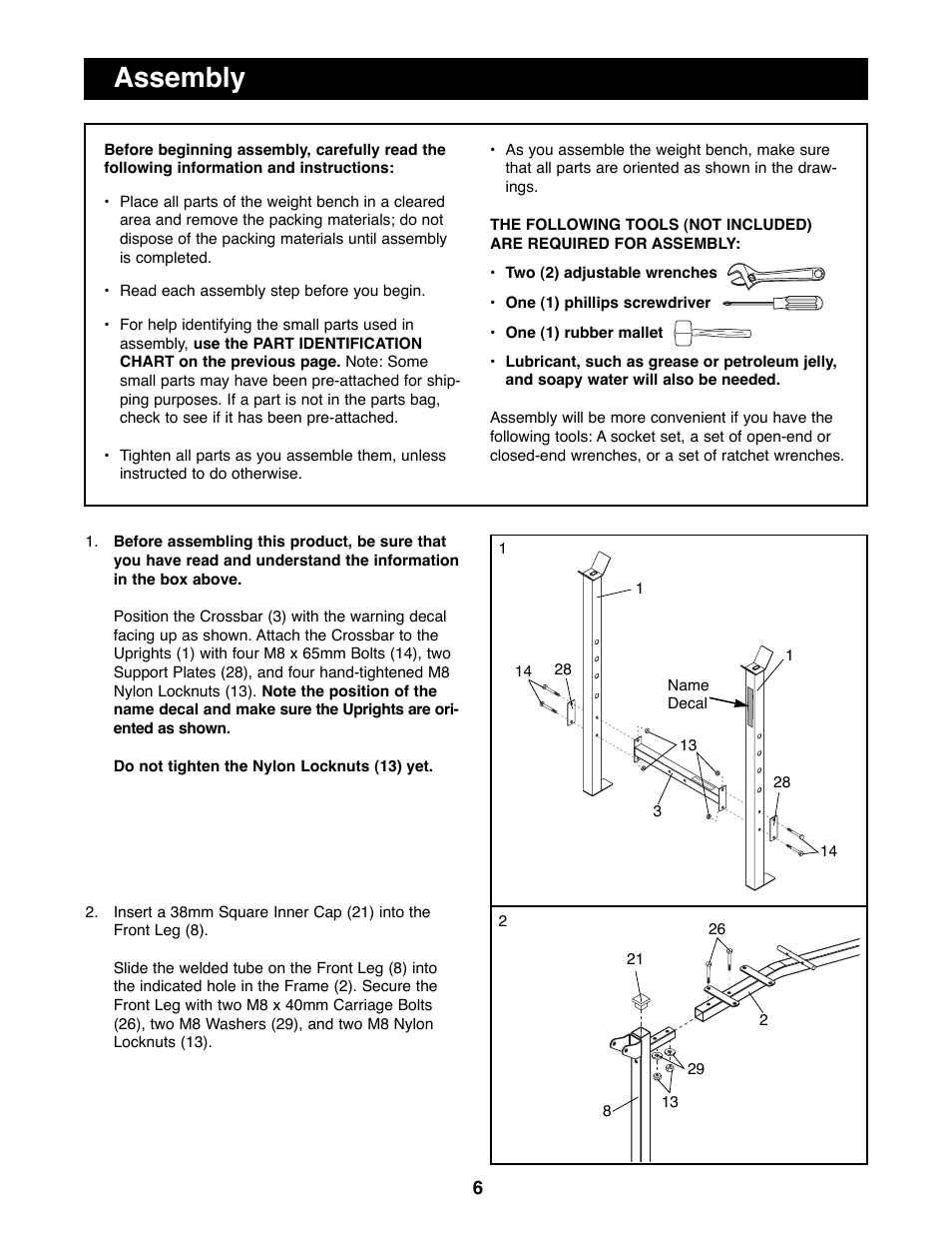 Assembly | Weider 831.150720 User Manual | Page 6 / 16