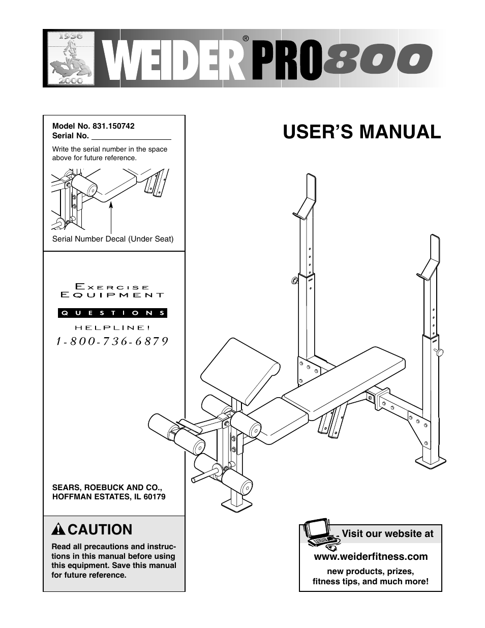 Weider 831.150742 User Manual | 16 pages