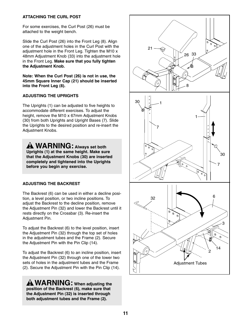 Warning | Weider 831.150742 User Manual | Page 11 / 16