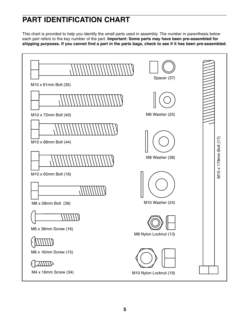 Part identification chart | Weider 831.150742 User Manual | Page 5 / 16