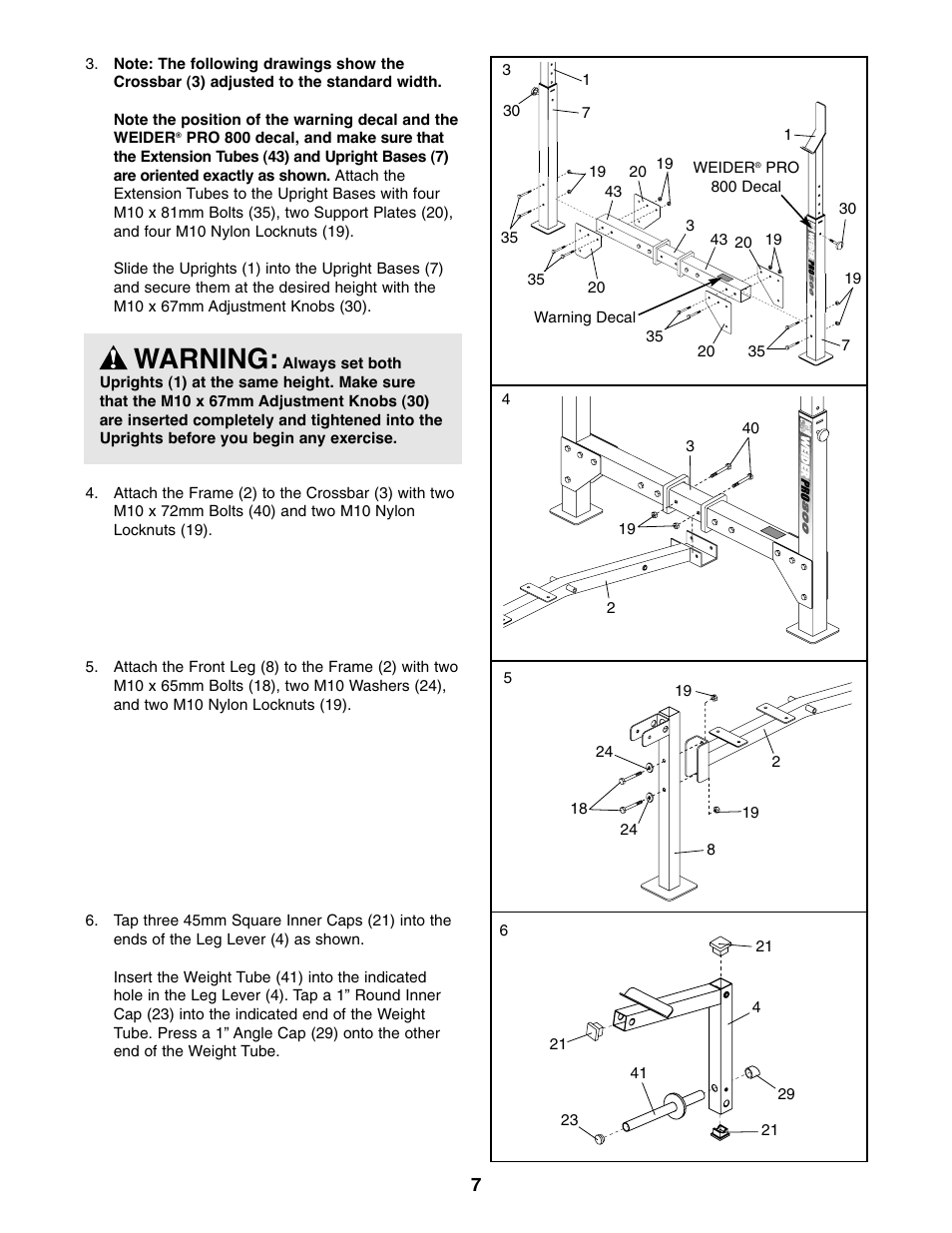 Warning | Weider 831.150742 User Manual | Page 7 / 16