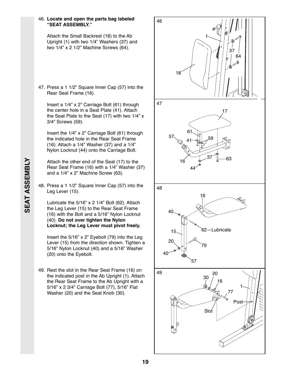 Sea t assembl y | Weider 9300 PRO User Manual | Page 19 / 33