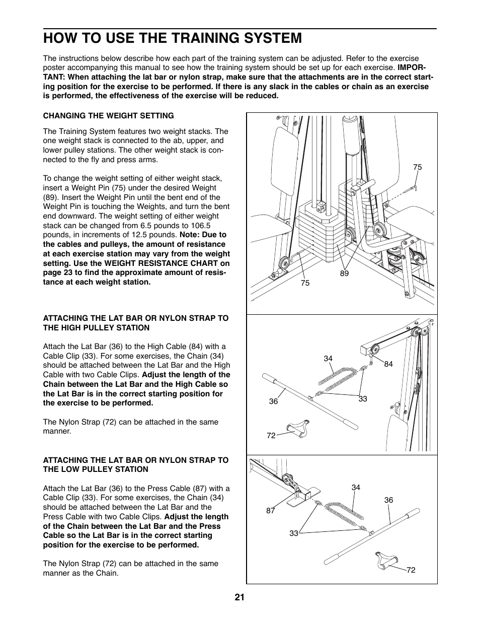 How to use the training system | Weider 9300 PRO User Manual | Page 21 / 33