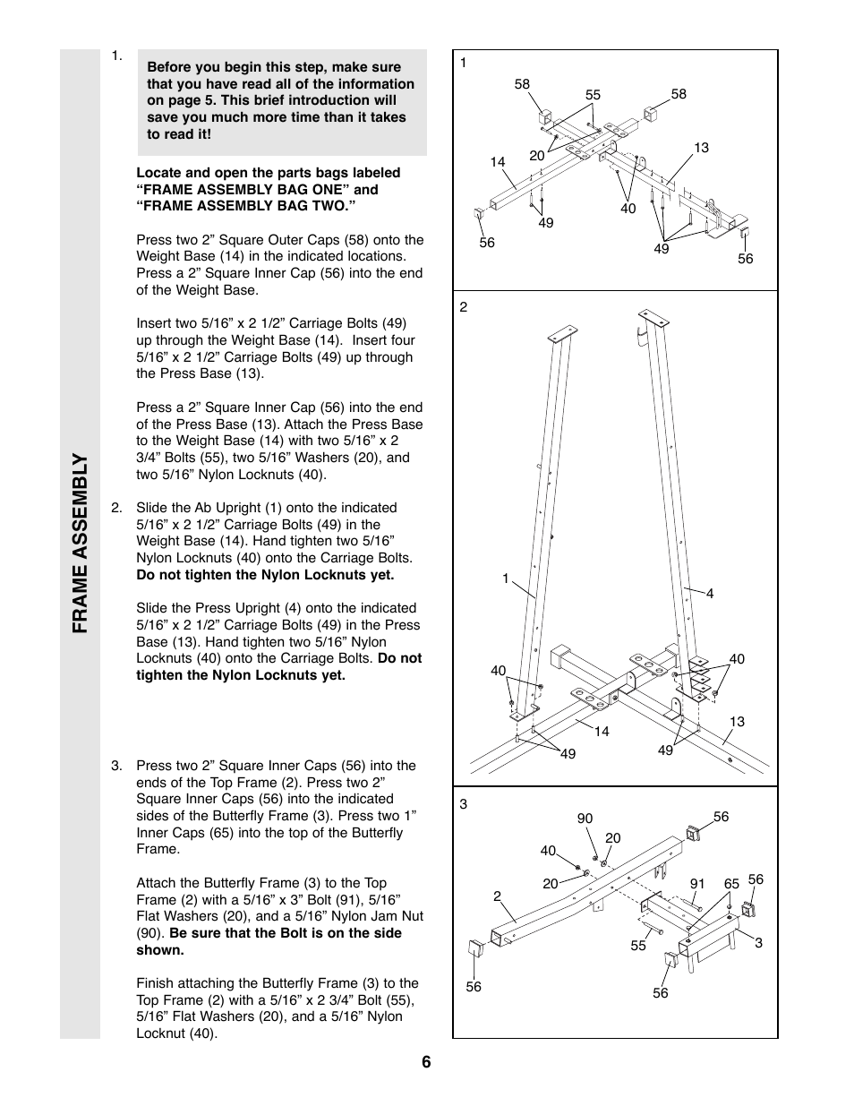 Frame assembl y | Weider 9300 PRO User Manual | Page 6 / 33