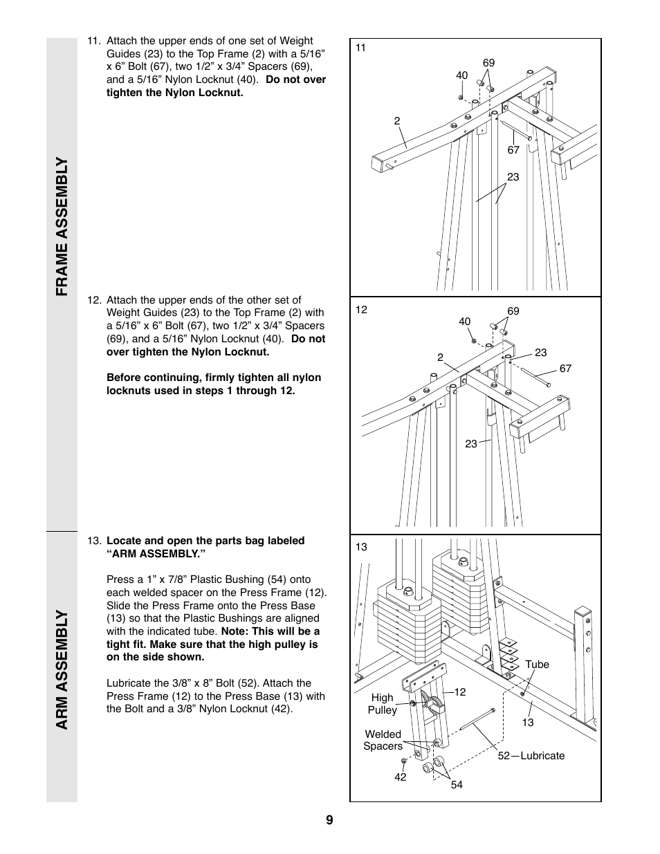 Arm assembl y, Frame assembl y | Weider 9300 PRO User Manual | Page 9 / 33
