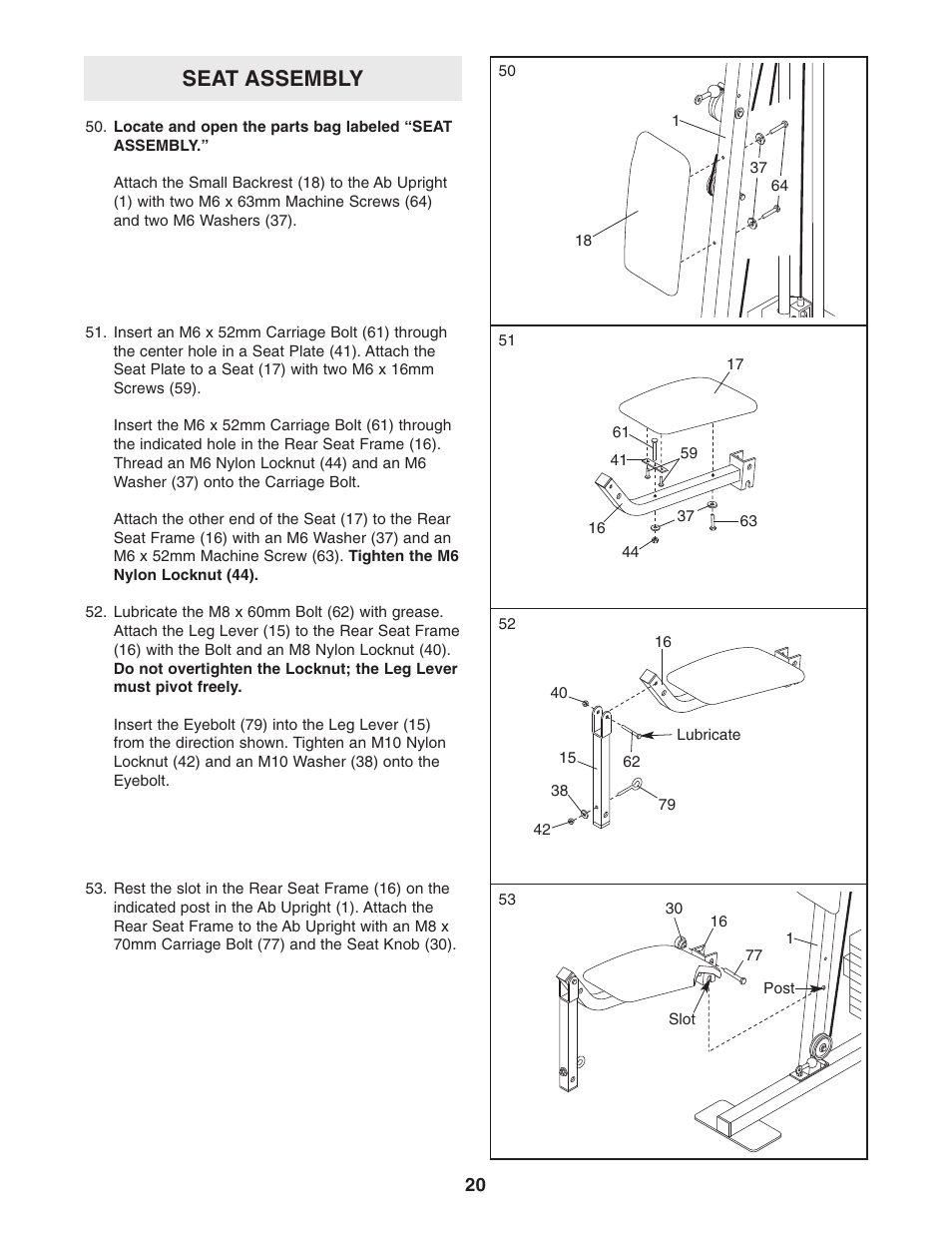 Seat assembly | Weider WESY26331 User Manual | Page 20 / 32