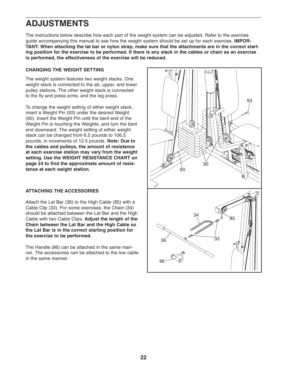 Adjustments | Weider WESY26331 User Manual | Page 22 / 32