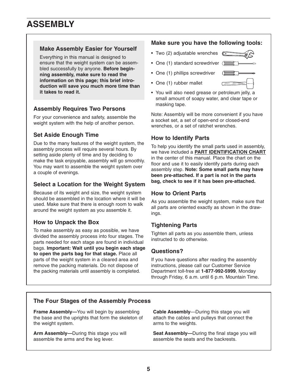 Assembly | Weider WESY26331 User Manual | Page 5 / 32