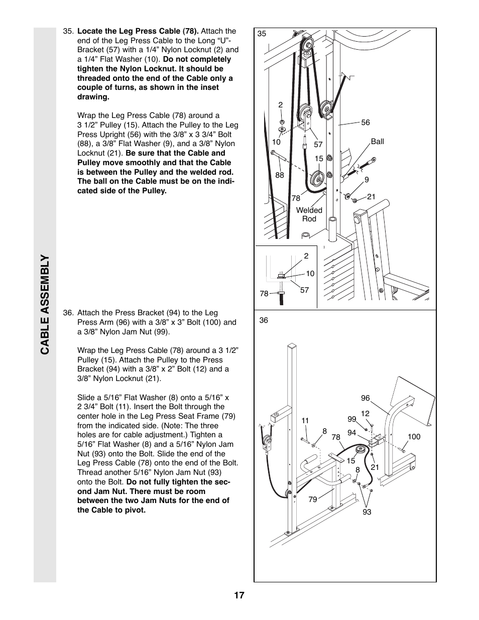 Cable assembl y | Weider PRO 9400 User Manual | Page 17 / 33