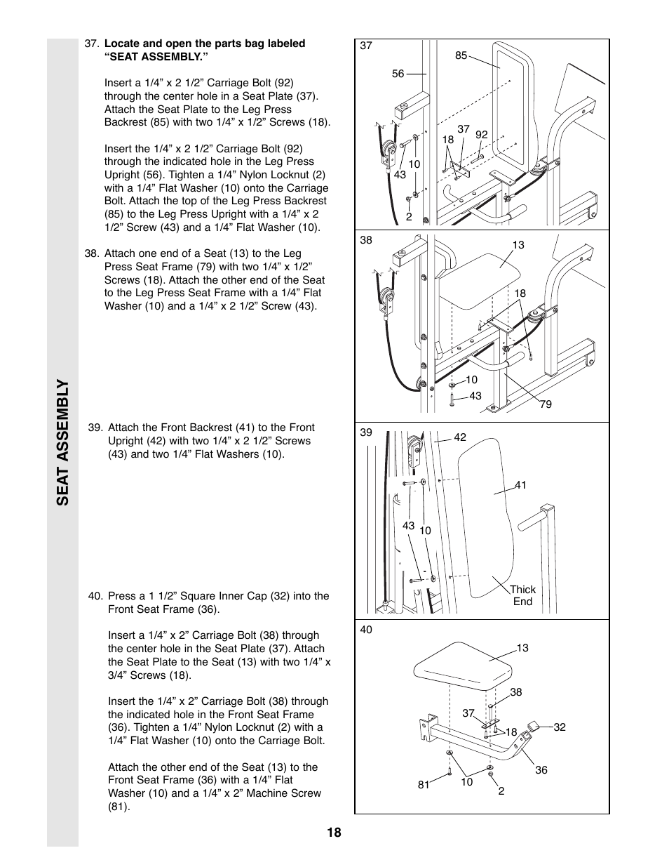 Sea t assembl y | Weider PRO 9400 User Manual | Page 18 / 33