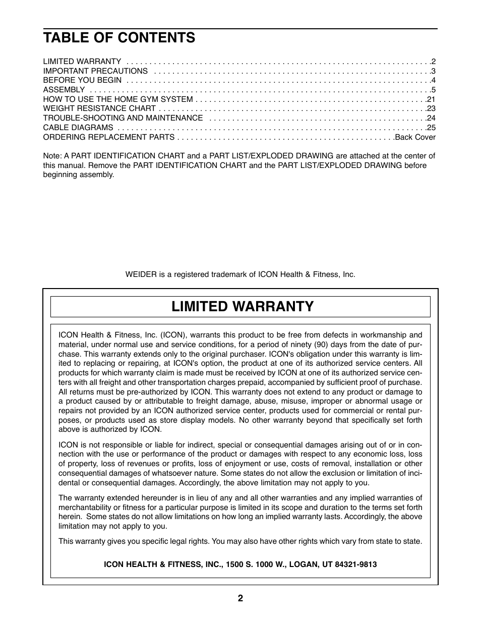 Weider PRO 9400 User Manual | Page 2 / 33
