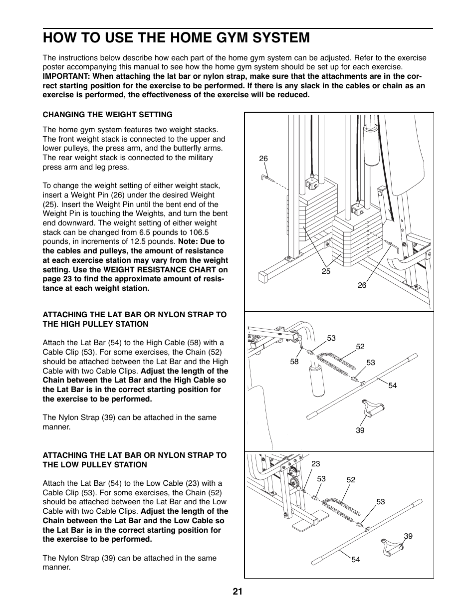 How to use the home gym system | Weider PRO 9400 User Manual | Page 21 / 33