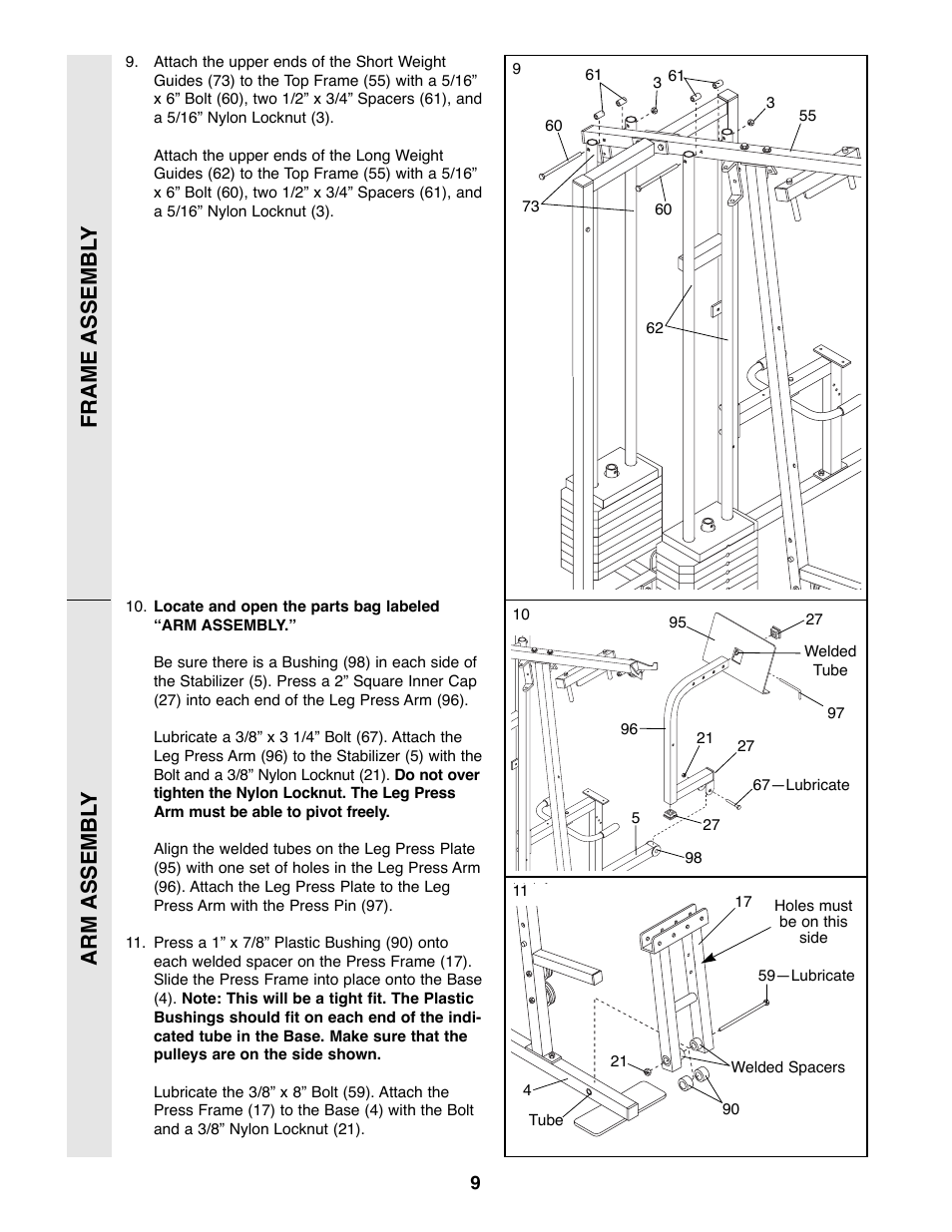 Frame assembl y arm assembl y | Weider PRO 9400 User Manual | Page 9 / 33