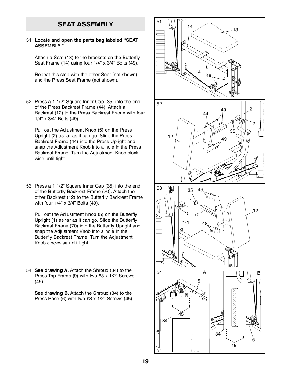 Seat assembly | Weider WESY59100 User Manual | Page 19 / 32