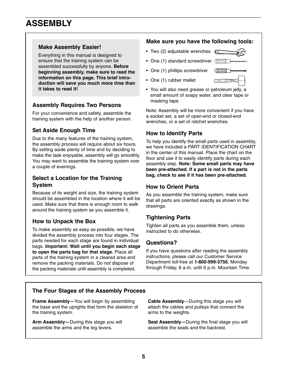 Assembly | Weider WESY59100 User Manual | Page 5 / 32