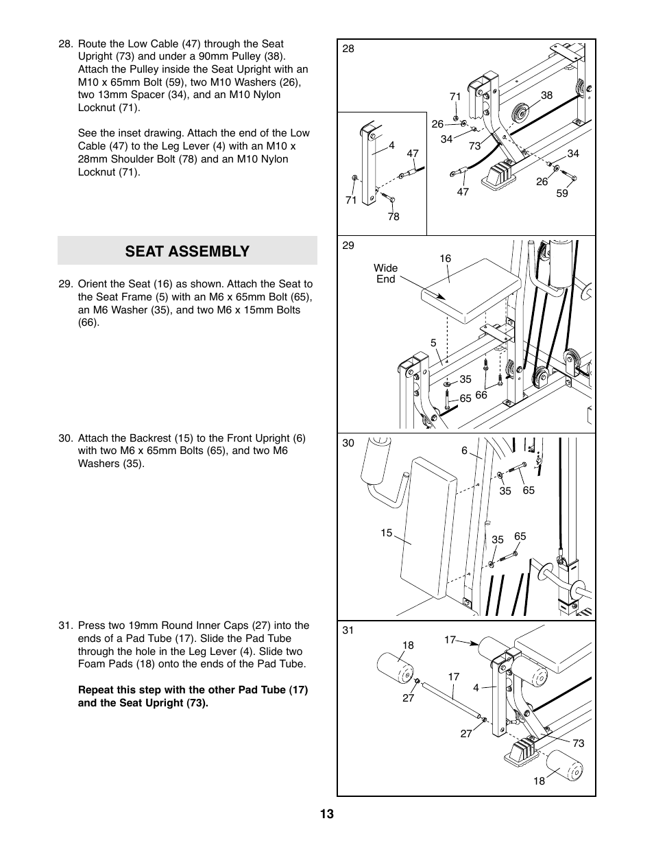 Seat assembly | Weider 831.159010 User Manual | Page 13 / 27