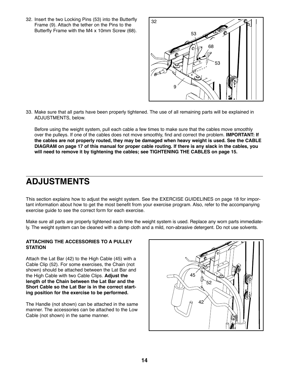 Adjustments | Weider 831.159010 User Manual | Page 14 / 27